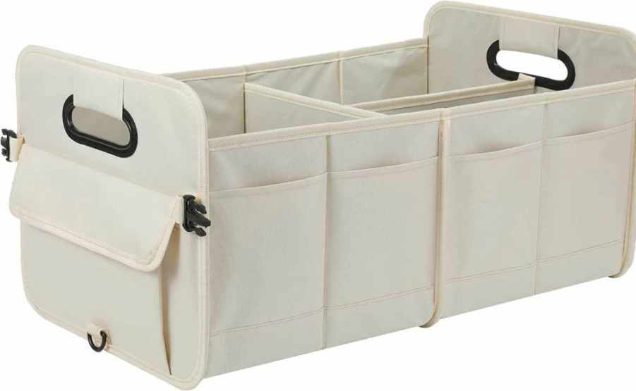 AOKJOY Collapsible Car Trunk Organizer with Adjustable Straps - Multi-Compartment SUV Storage Organizer (Black)