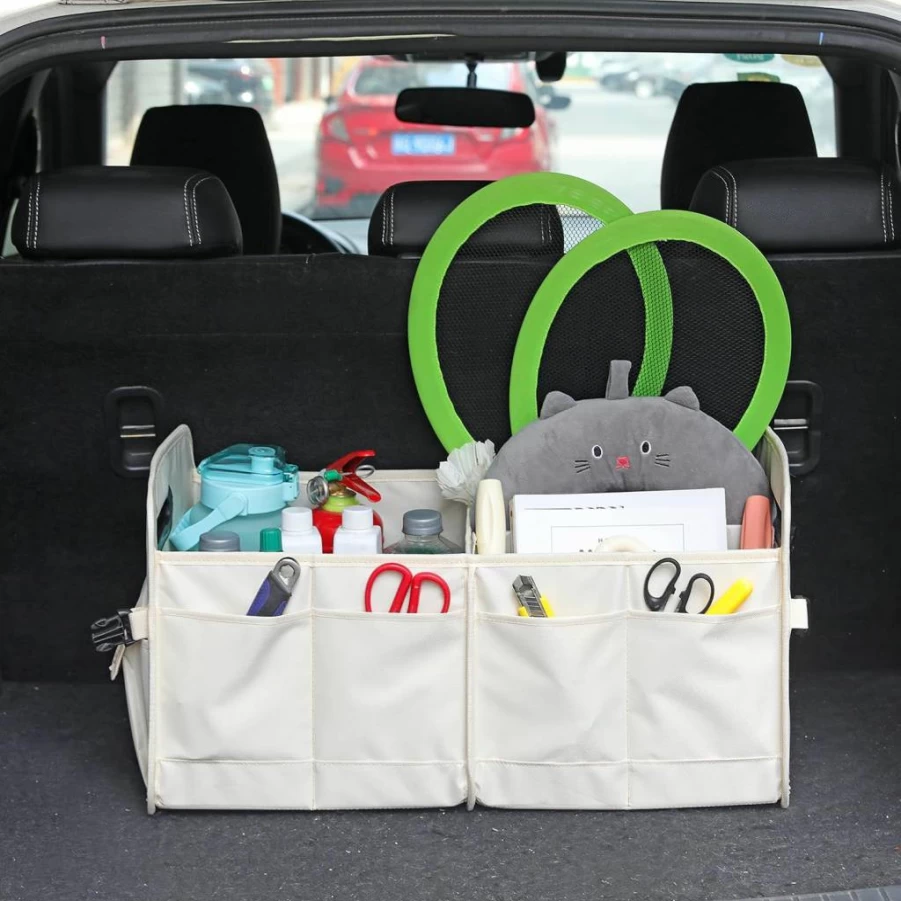 AOKJOY Collapsible Car Trunk Organizer with Adjustable Straps - Multi-Compartment SUV Storage Organizer (Black)