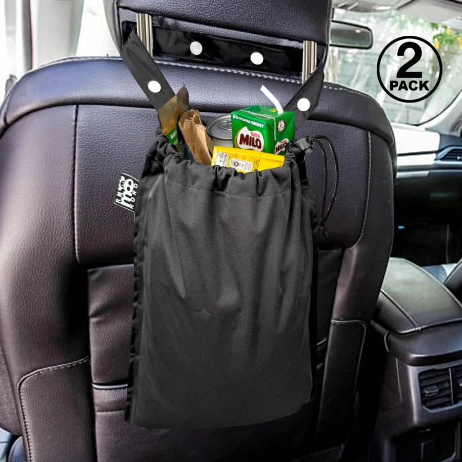 2 Pack RMMOORORO Waterproof Car Trash Bags with Drawstring - Leakproof Hanging Garbage Organizer for Backseat & Travel - Cute Cats Design Auto Accessories