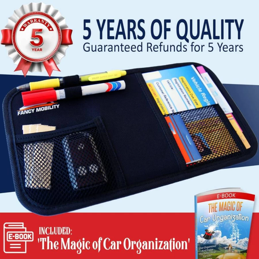 Fancy Mobility Car Sun Visor Organizer - Vehicle Document Holder for Registration & Insurance - SUV, Truck Accessories - Essential Road Trip Gift for Drivers with Free Ebook
