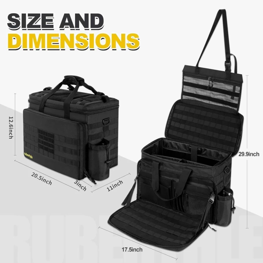 Rubertyle Tactical Car Seat Organizer - 45L Military Duffle Bag with Laptop Compartment, Lockable File Storage for Gym, Camping, Hunting & Range, DIY Space Solution