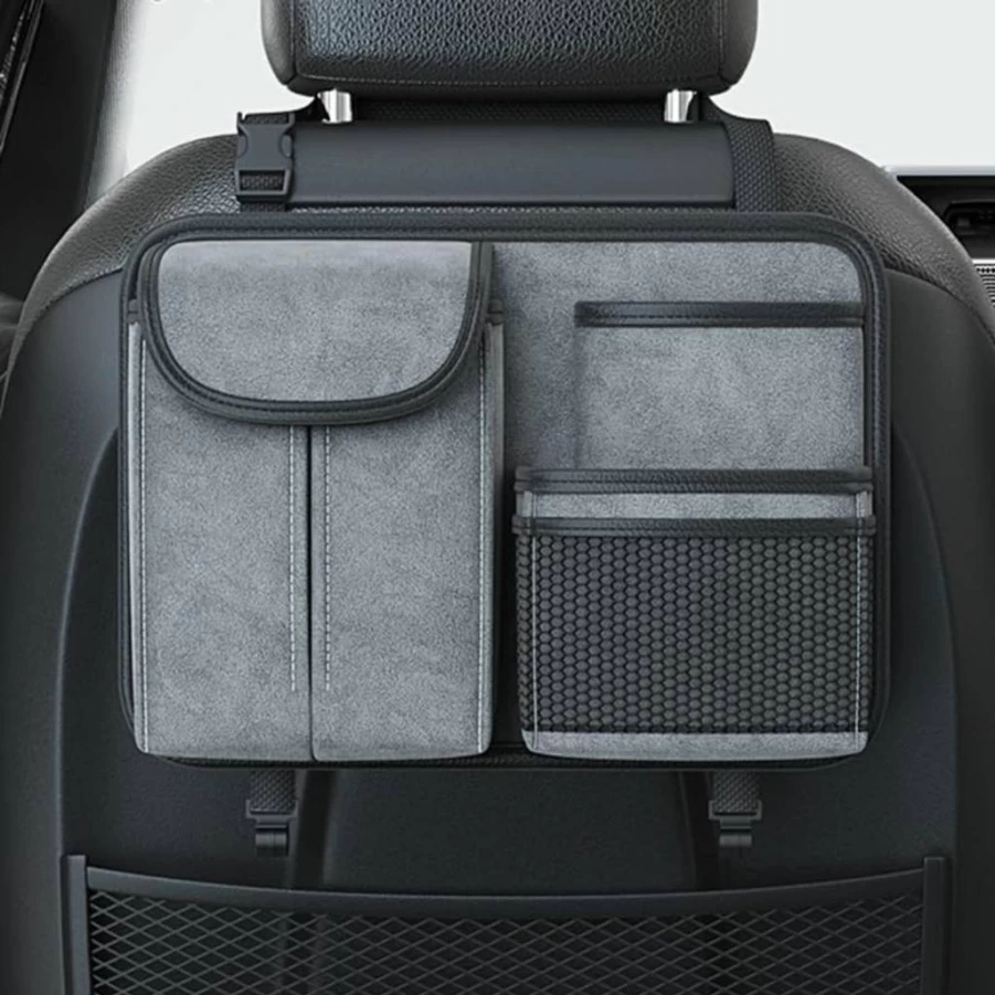 LHLUSA Multifunctional Car Seat Back Organizer with Cup Holders & Tissue Box Storage for Ford Galaxy CK WA6 WGR (2000-2022), Grey