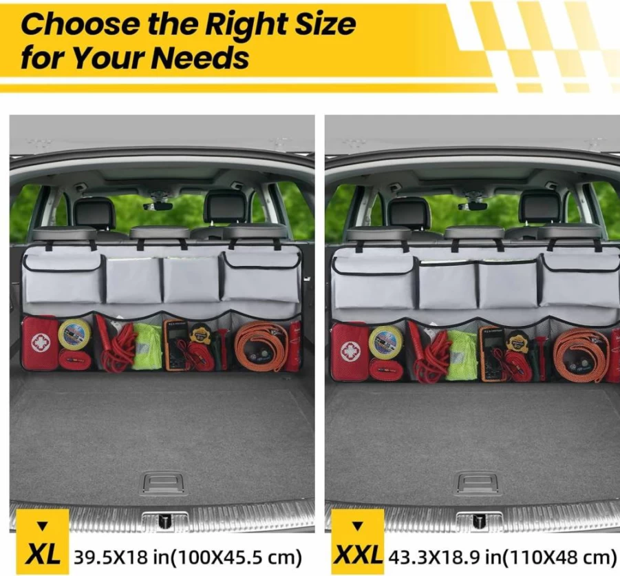 Snuopfy Car Trunk Organizer with 8 Storage Pockets - Backseat Hanging Auto Organizer for SUV, Truck, Van - Space Saving Vehicle Storage Solution