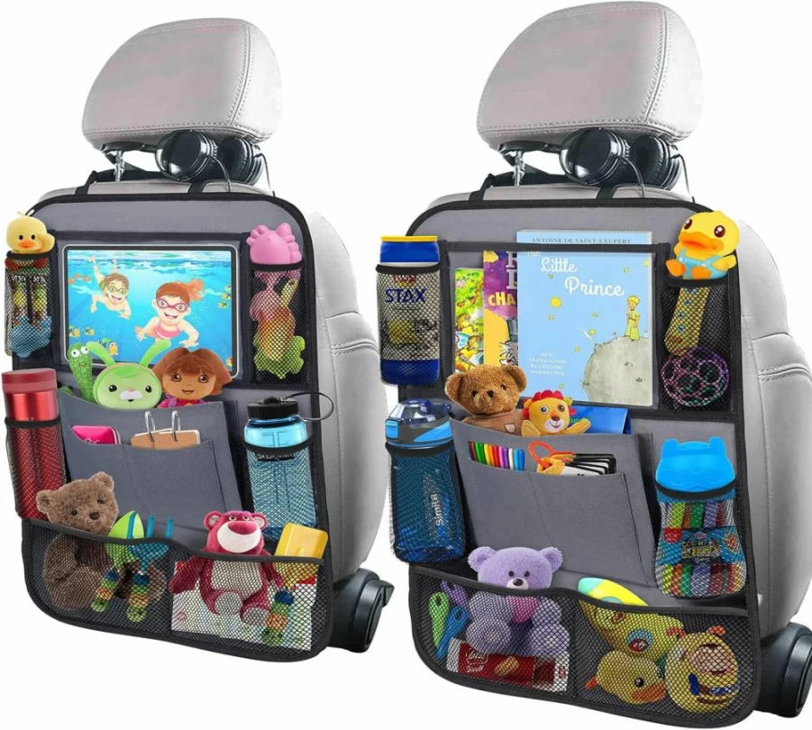 ULEEKA Car Backseat Organizer with 10" Tablet Holder, 9-Pocket Storage, Kick-Proof Seat Protector for Kids & Toddlers, Travel Essentials, 2-Pack Black