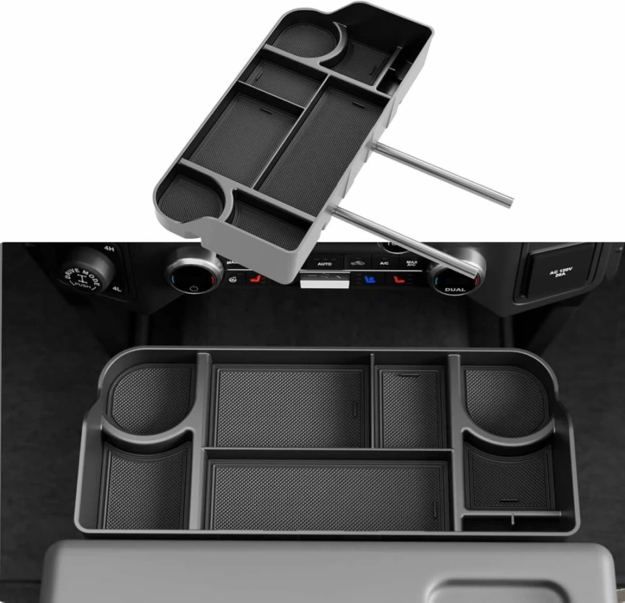 Maxzina Car Headrest Organizer for Ford F-Series 2011-2025 (F150 F250 F350 F450 F550 F650) - Jump Seat Console Storage with Non-Slip Silicone Pad, Coin Holder & Accessory Pockets