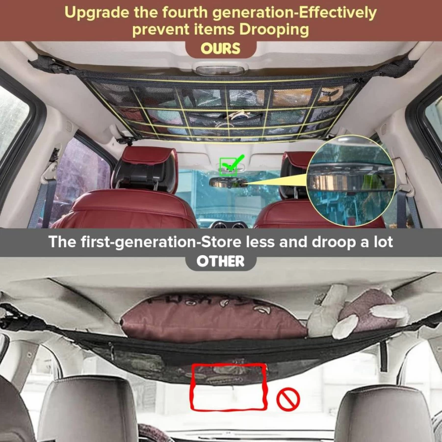 Kaskawise Car Roof Storage Organizer - 31.5"X21.6" Heavy-Duty Double-Layer Mesh Cargo Net for SUV, Truck, Van - Travel & Camping Accessories