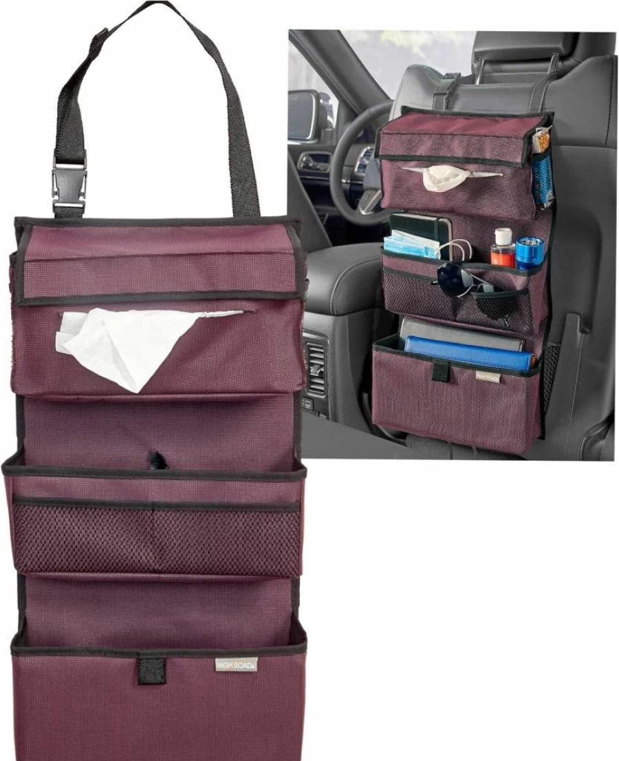 High Road Car Seat Organizer - Multifunctional Back Seat Storage with Tissue Box Holder & Essentials Pockets for All Vehicles