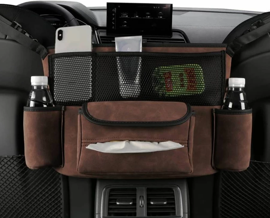 JEYODA Car Seat Gap Organizer - Premium Suede Handbag & Purse Holder for Phones, Documents, Storage (1925-Style 2, Black)