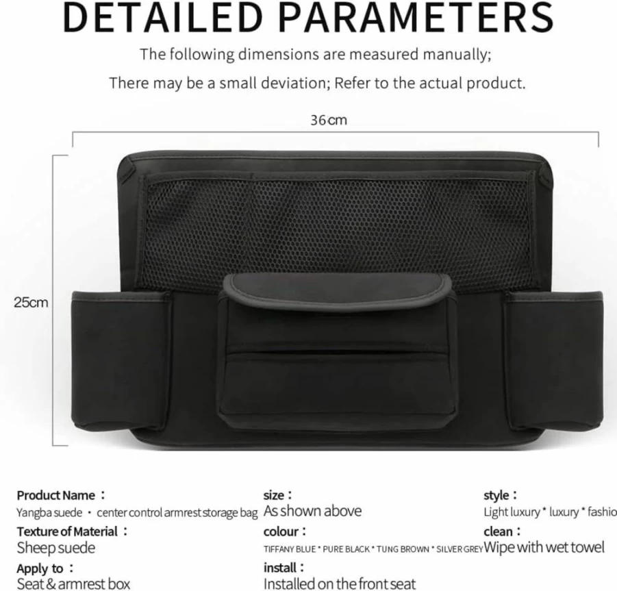 JEYODA Car Seat Gap Organizer - Premium Suede Handbag & Purse Holder for Phones, Documents, Storage (1925-Style 2, Black)