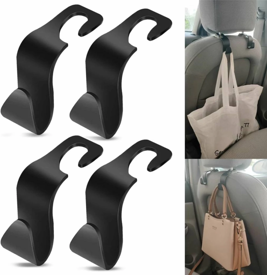 KT Deals 4 Pack Universal Car Seat Headrest Hooks - Heavy Duty Hangers for Purses, Bags, Coats & Groceries - Space Saving Backseat Organizer for Vehicle