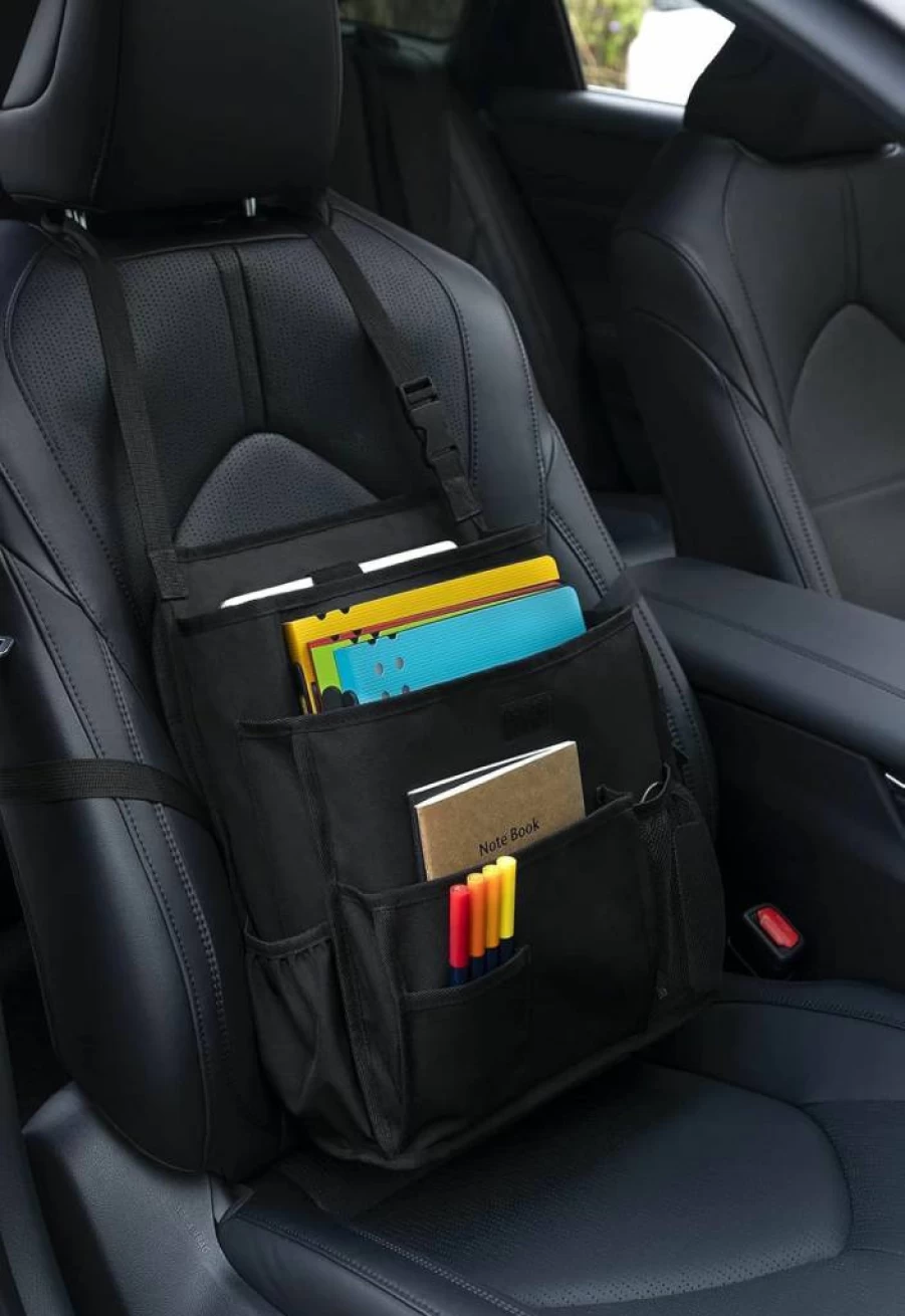 CASHINE Car Seat Organizer with Multi-Pocket Storage, X-Strap Design, 3-Ring Binder & Laptop Compartment for Front & Rear Seats - Durable 900D Polyester Hanging Organizer