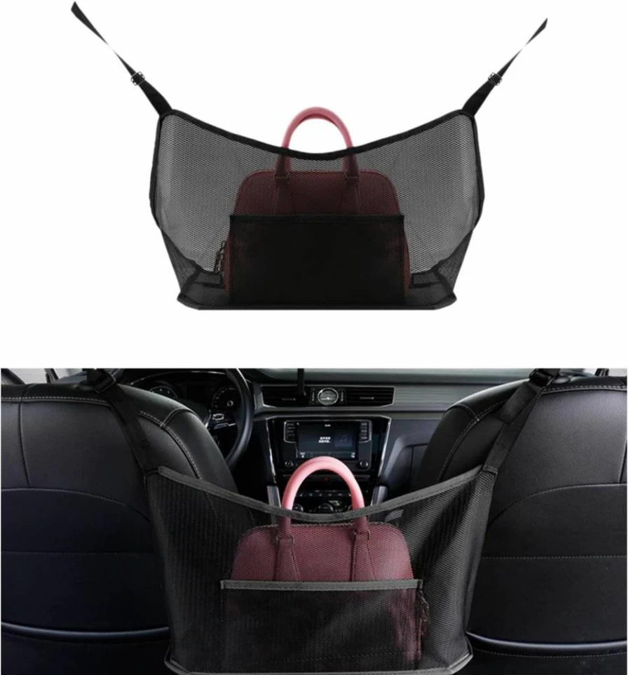 Ziciner Car Seat Gap Organizer - Mesh Storage Net for Purse, Handbag, Pet Barrier & Kids Safety - Universal Car Accessories for Women & Men (Black)