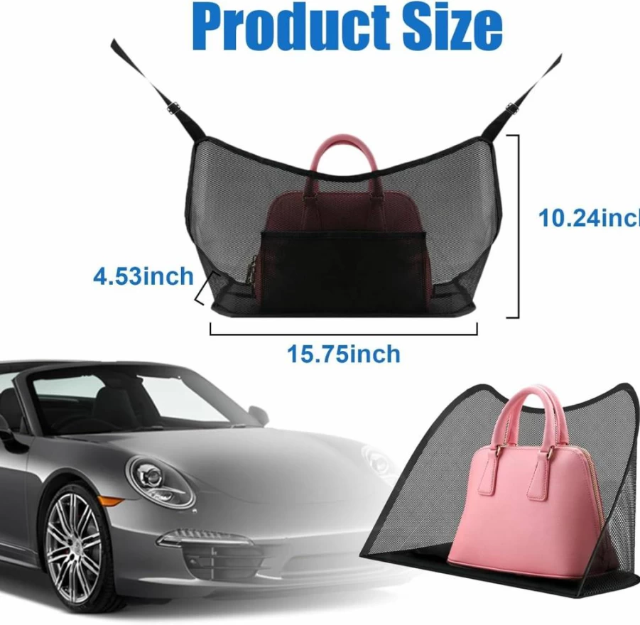 Ziciner Car Seat Gap Organizer - Mesh Storage Net for Purse, Handbag, Pet Barrier & Kids Safety - Universal Car Accessories for Women & Men (Black)