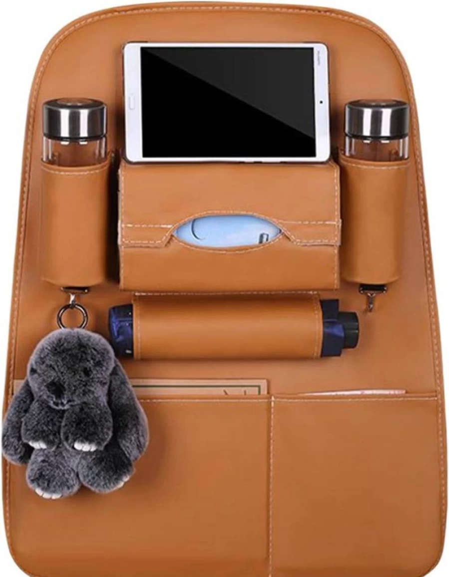 Generic Waterproof PU Leather Car Seat Organizer with Storage Pockets - Backseat Protector for Kids, Tissues, Umbrella & Toy Storage