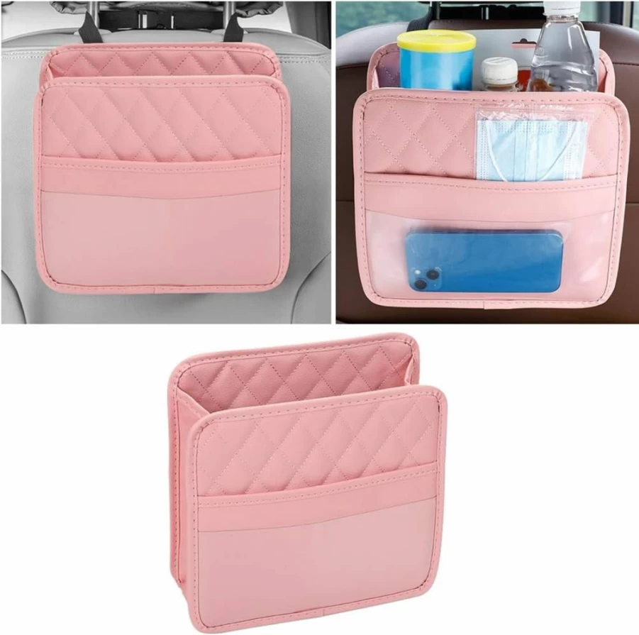 Mandark Universal Car Seat Back Organizer - PU Leather Hanging Storage Pocket for Auto Travel Accessories, Kids & Adults, Fits Most Vehicles (Black)
