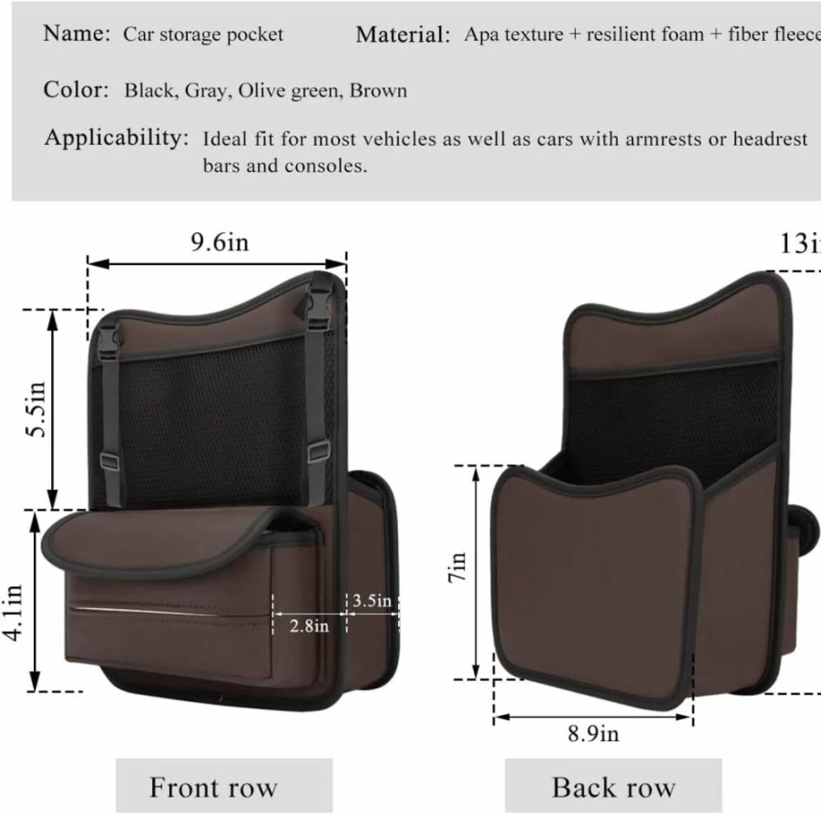 DXNQ Black Leather Car Seat Organizer – Large Capacity Hanging Storage Bag for Phone, Snacks, Documents & Auto Accessories