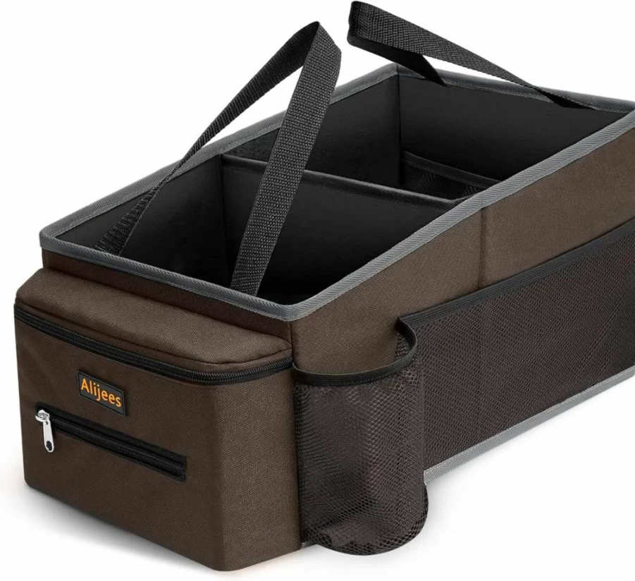Alijees Car Seat Organizer with Cup Holders - Backseat Storage for Kids, Road Trip Essentials, and Car Accessories, Black
