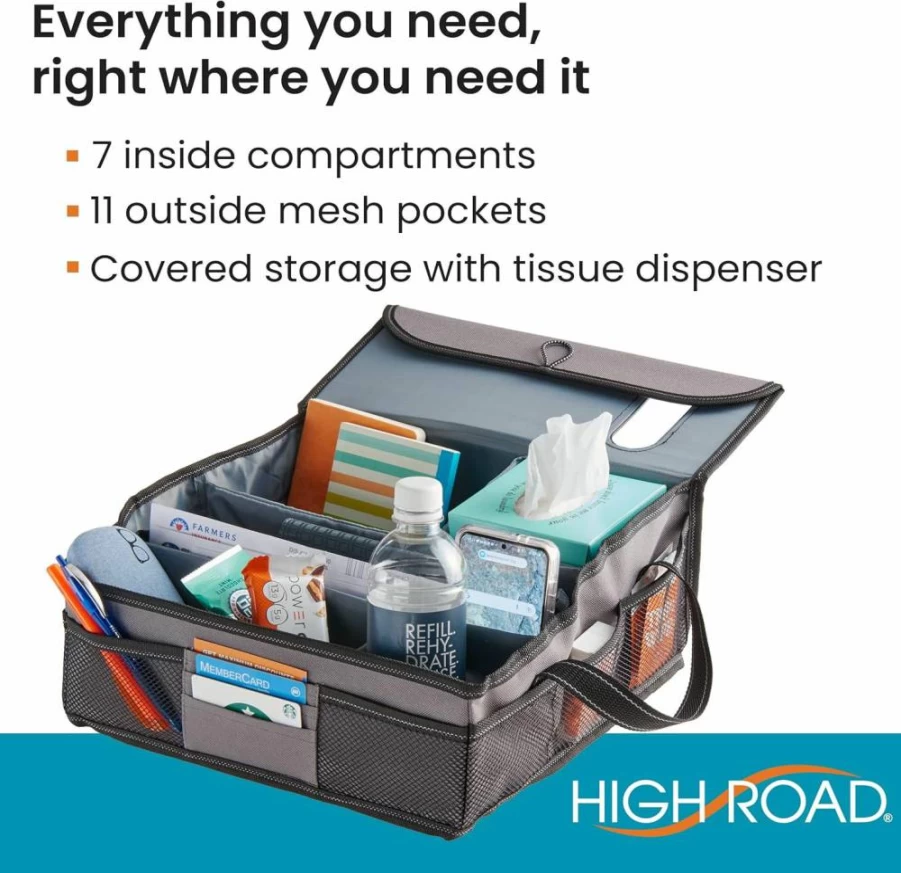 High Road Car Seat Organizer - Front Seat Storage with File Holders, Cup Dividers & Office Compartments for Passenger Side