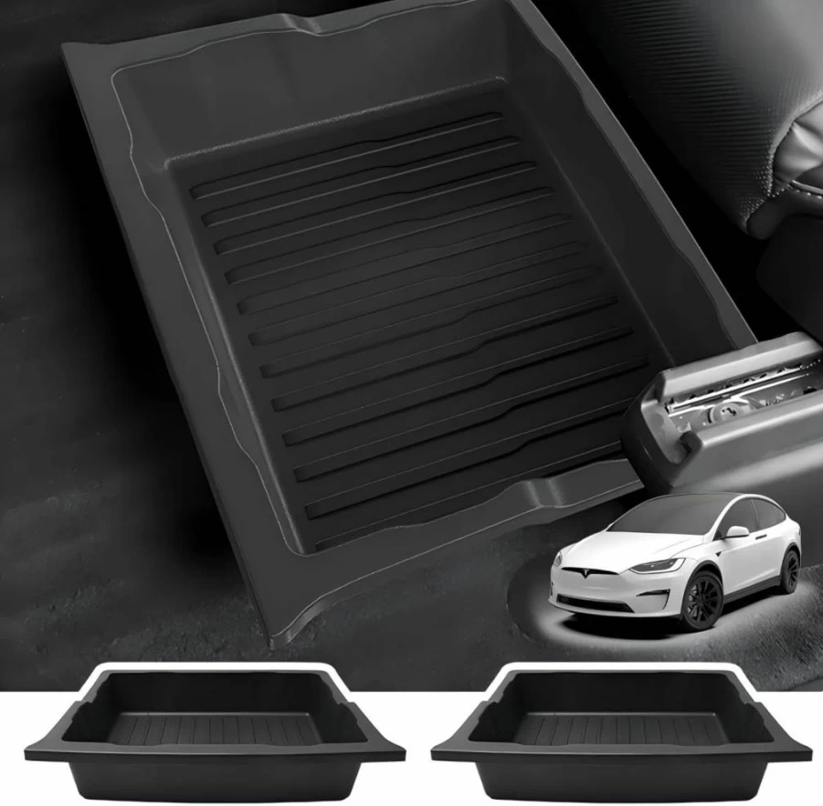 2 Pack SCREW RHINO Waterproof Under Seat Storage Organizer for Tesla Model X 2017-2024 - Front & Back Underseat Trash Bin Accessories