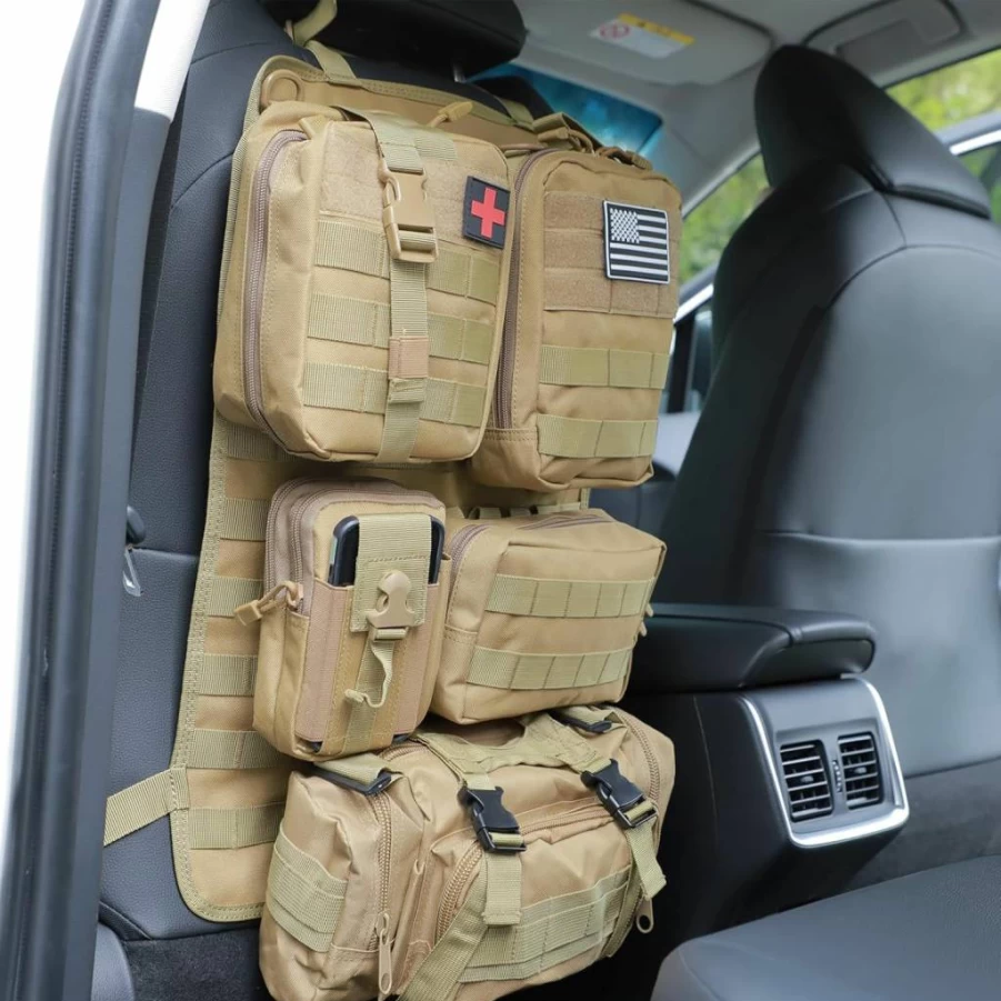 Wohegyy Tactical Car Seat Organizer with MOLLE Panel & 5 Pouches - Universal Fit for Jeep, SUV, Pickup (Black)