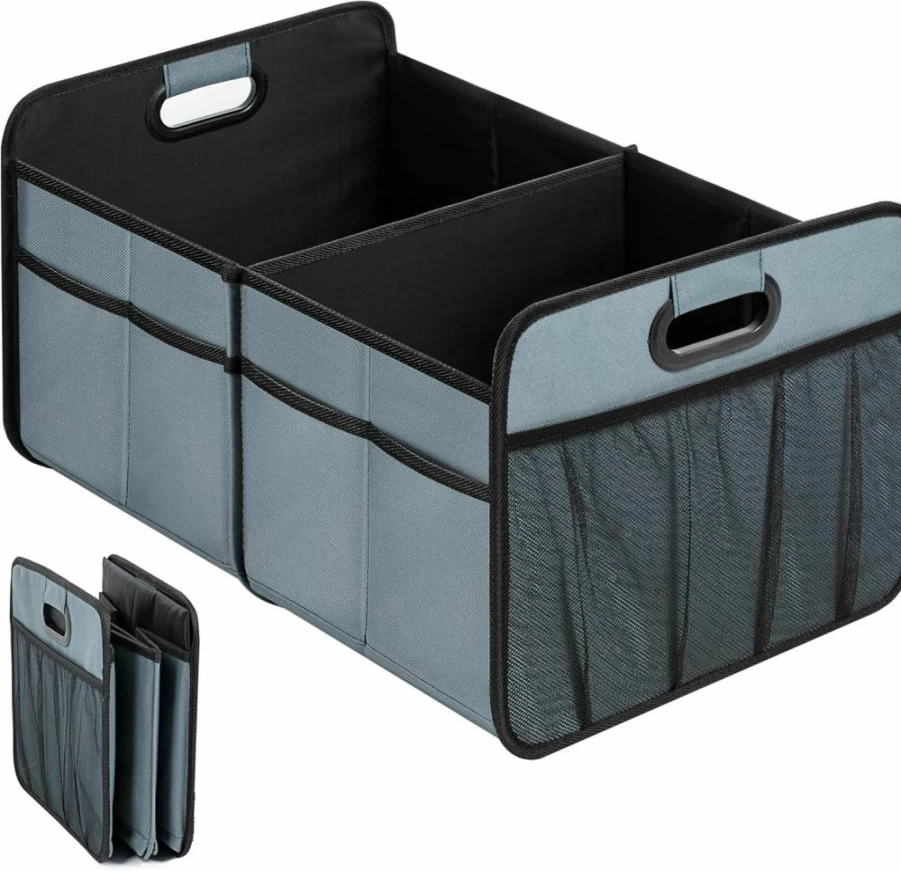 Simple Deluxe Collapsible Car Trunk Organizer - 50L Waterproof SUV/Truck Storage Box with 2 Compartments, Anti-Slip Leak-Proof Travel Accessories, Black Oxford Polyester