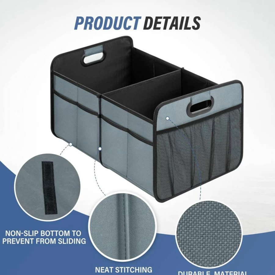 Simple Deluxe Collapsible Car Trunk Organizer - 50L Waterproof SUV/Truck Storage Box with 2 Compartments, Anti-Slip Leak-Proof Travel Accessories, Black Oxford Polyester