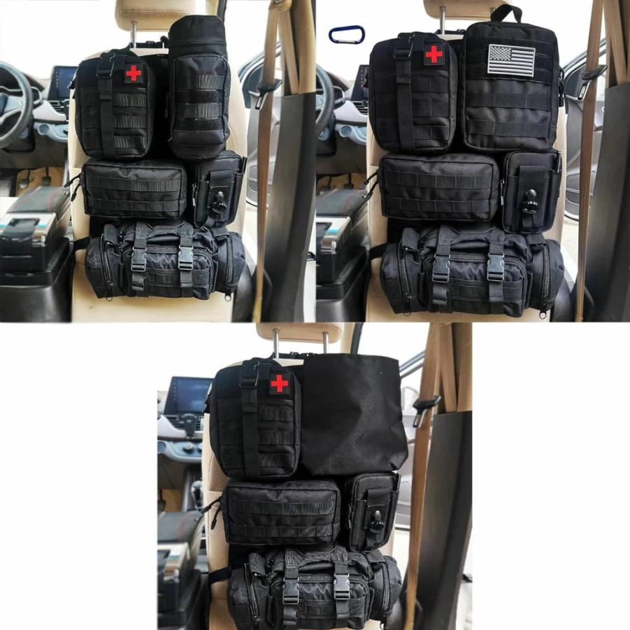 AIAUTOAIEV 6-Pack Black Tactical Seat Back Organizer for Cars & Trucks - Heavy Duty Military-Grade Universal Storage Pouch for Ford, Jeep, Ram