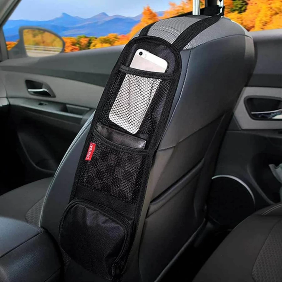 Luckybay Car Seat Organizer - Hanging Storage Bag with Mesh Pocket for Phones, Drinks & Accessories - Fits Cars, SUVs & Trucks