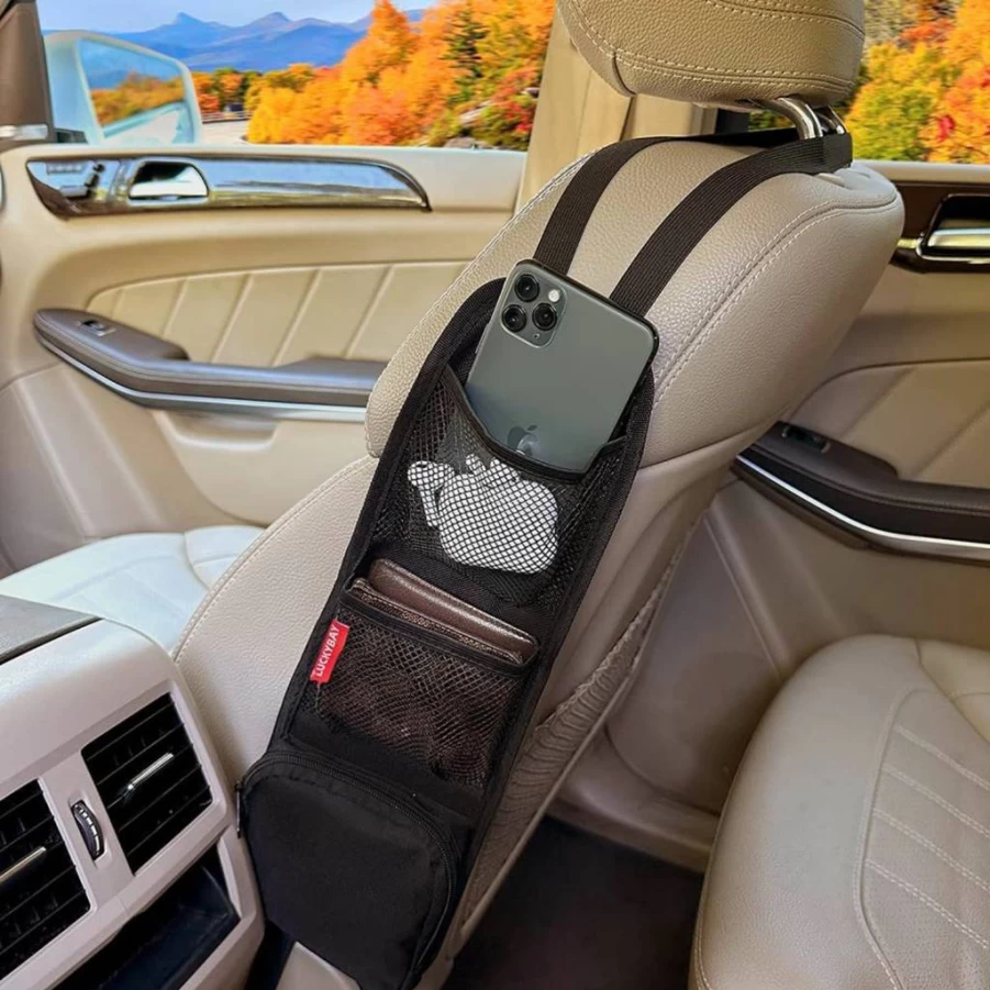 Luckybay Car Seat Organizer - Hanging Storage Bag with Mesh Pocket for Phones, Drinks & Accessories - Fits Cars, SUVs & Trucks