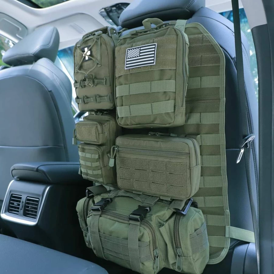 BXBXHD Tactical Car Seat Organizer with Molle Panel & 5 Detachable Pouches - Universal Fit for Truck, SUV, Jeep (Model A, Black)