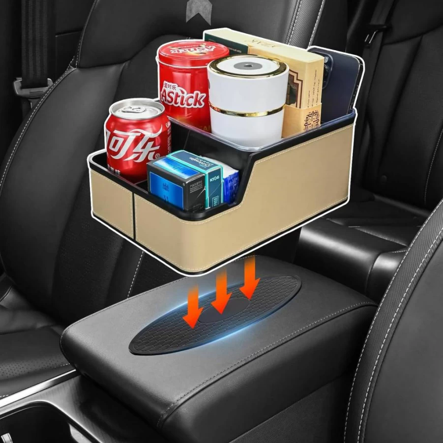 KEKETUOHAI Car Seat Gap Organizer - 3-Compartment Armrest Storage Box with Non-Slip Cup Holder Tray for Back Seat (Black)