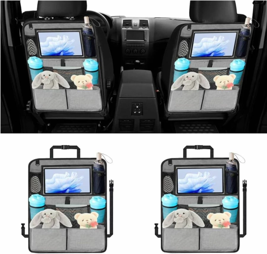 GLSOWEE 2-Pack Car Backseat Organizer with 9 Pockets, Kick-Proof Seat Protector for Kids, Tablet Holder & Storage for SUV/Truck Travel Accessories (Black)