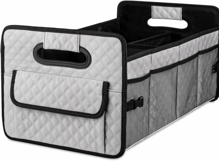 JiatuA Collapsible SUV Car Trunk Organizer - Adjustable Multi-Compartment Storage Box for Men & Women, Black Auto Accessories