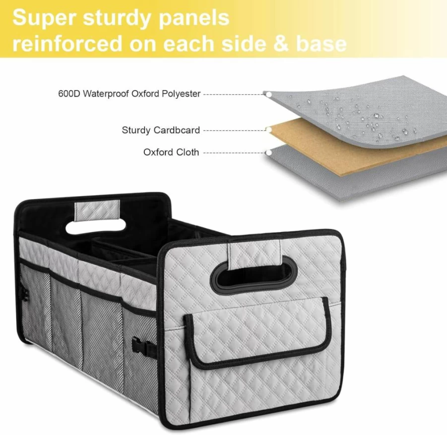 JiatuA Collapsible SUV Car Trunk Organizer - Adjustable Multi-Compartment Storage Box for Men & Women, Black Auto Accessories