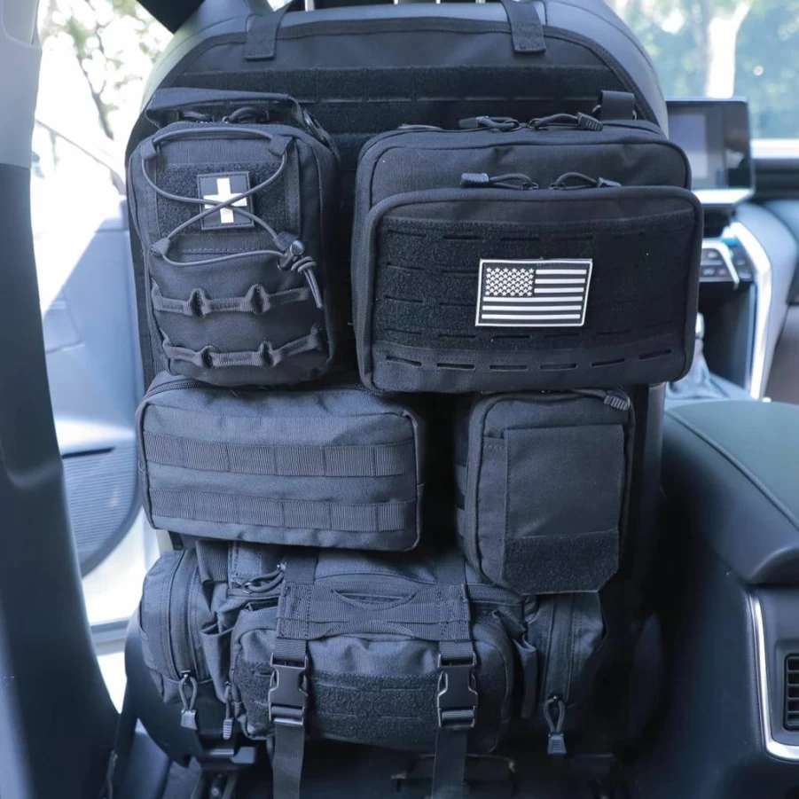 Jimikay Universal Tactical Seat Back Organizer with 5 Detachable MOLLE Pouches for Jeep, Truck, SUV, Car - Durable Vehicle Storage Bag for Ford, Chevy & More