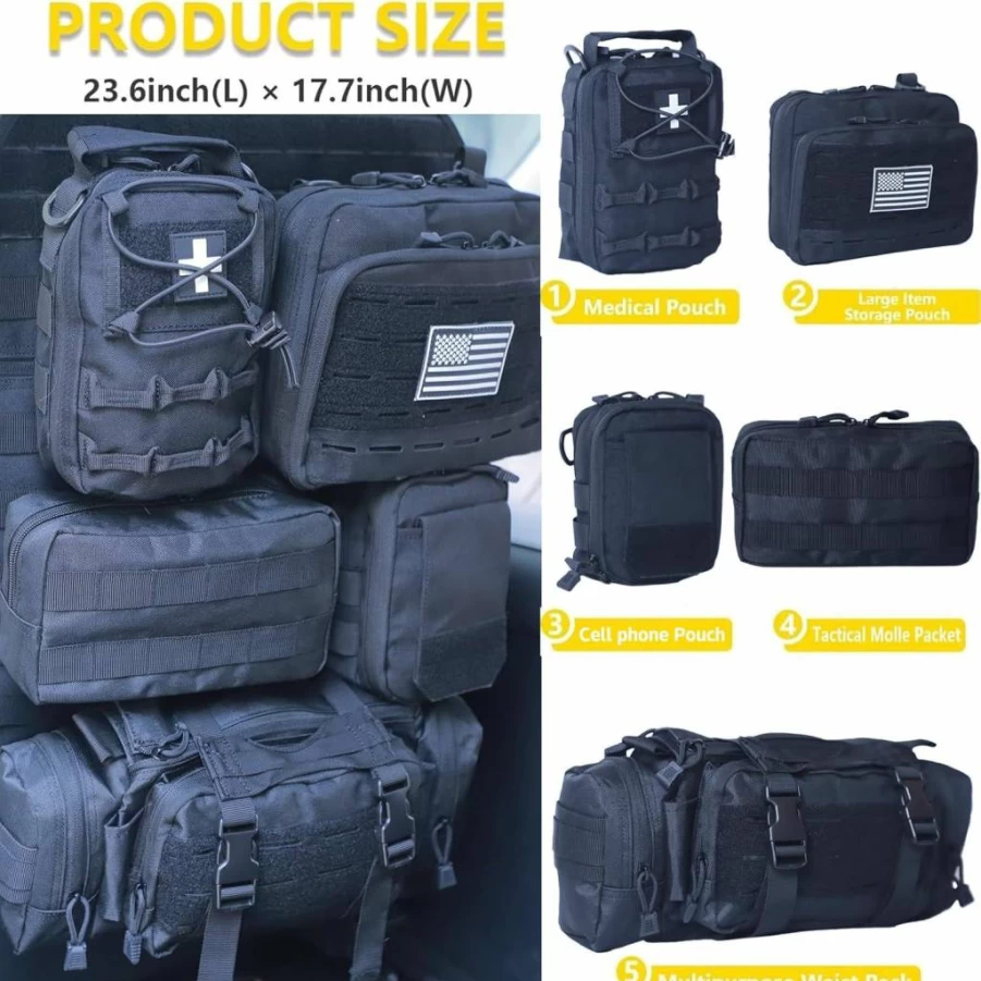 Jimikay Universal Tactical Seat Back Organizer with 5 Detachable MOLLE Pouches for Jeep, Truck, SUV, Car - Durable Vehicle Storage Bag for Ford, Chevy & More