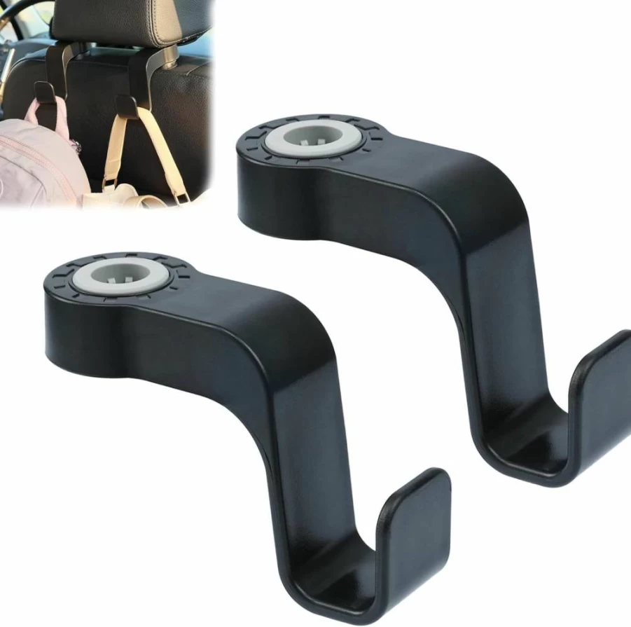 Amooca Universal Car Seat Hooks 2-Pack - Heavy Duty Auto Headrest Hanger for Purse, Bag, Coat & Organizer Accessories - Anti-Slip Vehicle Storage Solution
