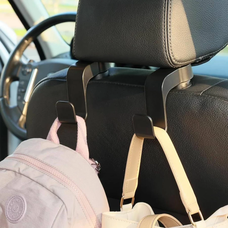 Amooca Universal Car Seat Hooks 2-Pack - Heavy Duty Auto Headrest Hanger for Purse, Bag, Coat & Organizer Accessories - Anti-Slip Vehicle Storage Solution