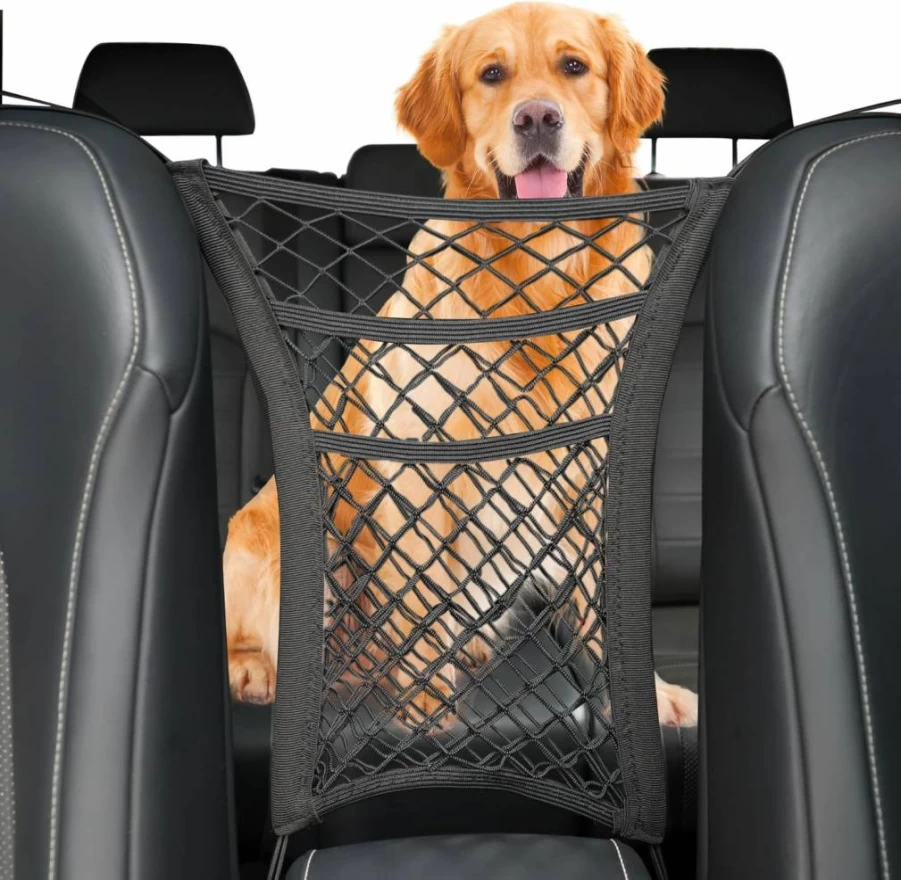 Amiss 3-Layer Car Seat Organizer - Elastic Mesh Storage Net for Backseat, Trunk, or Pets - 9.85 x 11.8 Inch Interior Car Accessory