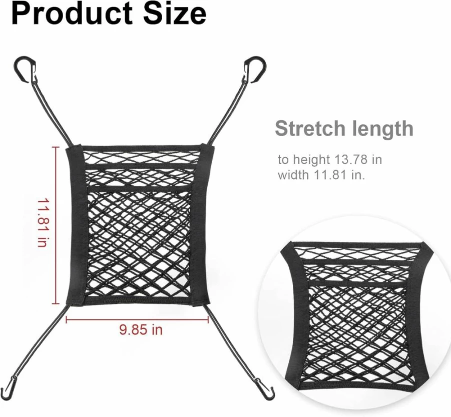 Amiss 3-Layer Car Seat Organizer - Elastic Mesh Storage Net for Backseat, Trunk, or Pets - 9.85 x 11.8 Inch Interior Car Accessory