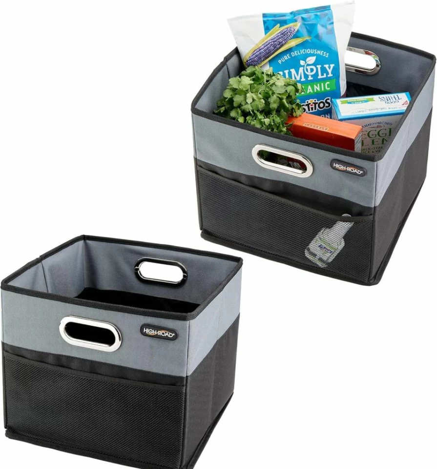 High Road Cargocube 2-Pack Leakproof Car Trunk Organizer with Metal Handles & Mesh Pocket, 12x12 Inch Auto Storage Bin for SUV & Vehicle Accessories