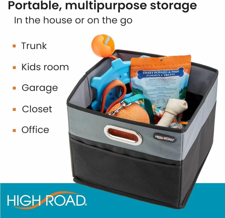 High Road Cargocube 2-Pack Leakproof Car Trunk Organizer with Metal Handles & Mesh Pocket, 12x12 Inch Auto Storage Bin for SUV & Vehicle Accessories