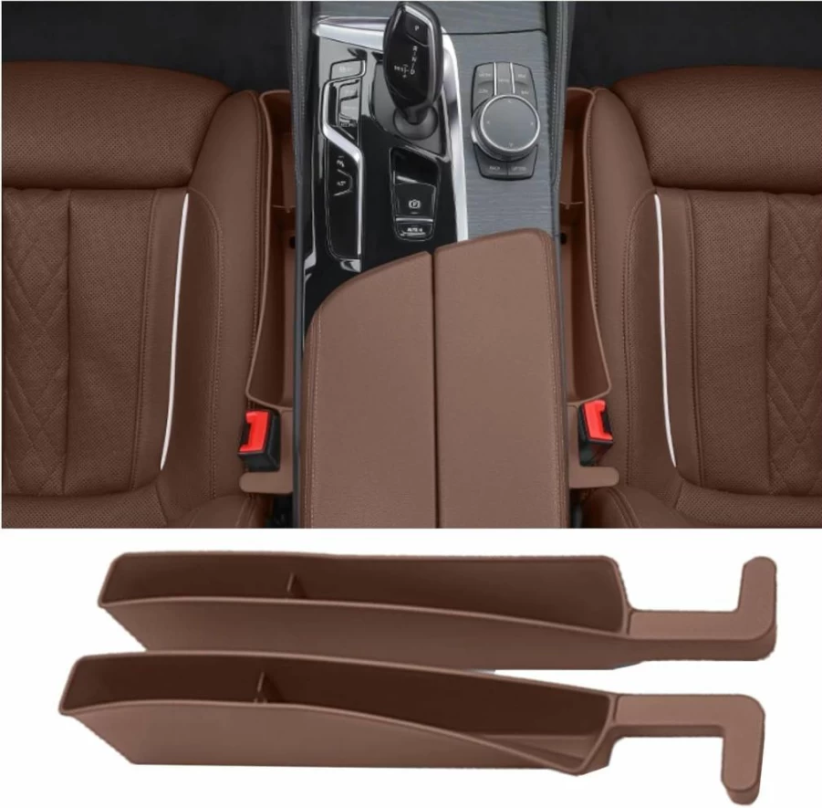 Berylins 2-Pack Universal Car Seat Gap Filler Organizer - Black Storage Box for Cars & Trucks, Auto Side Seat Gap Organizer to Prevent Items Falling Between Seats and Console