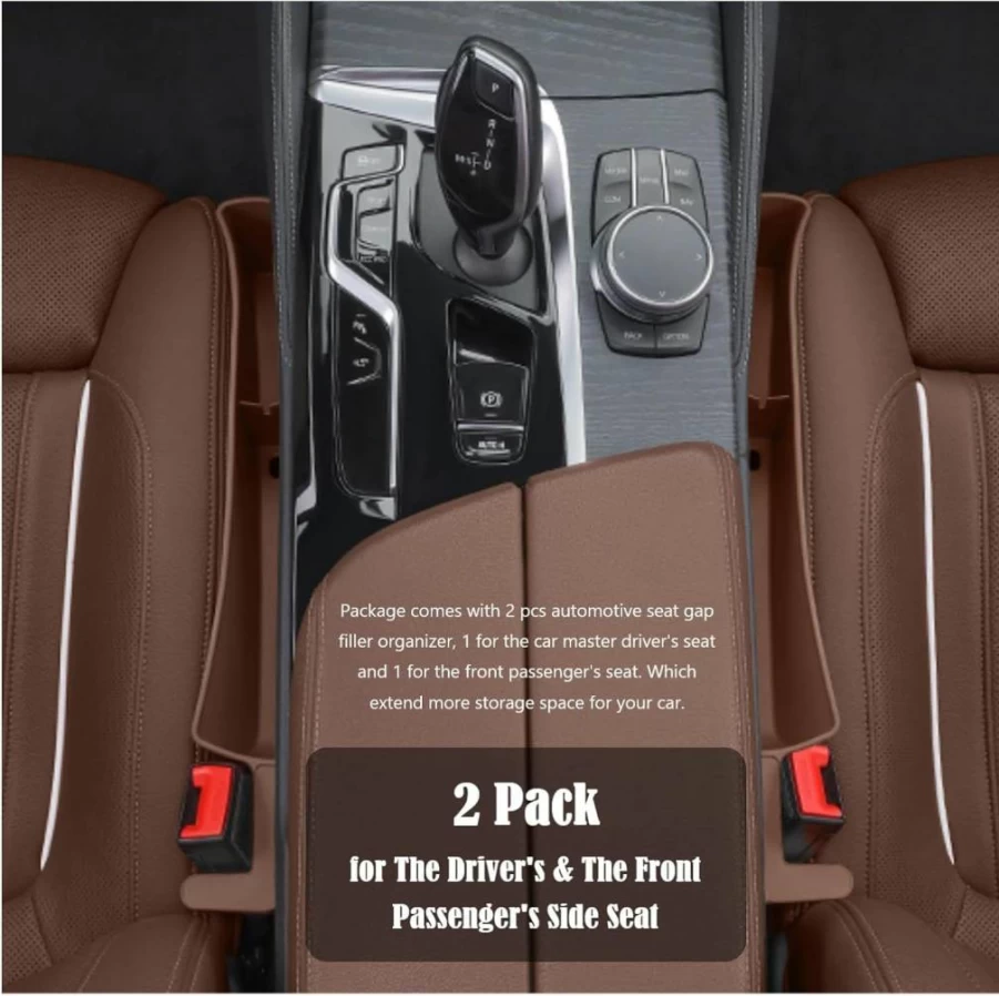 Berylins 2-Pack Universal Car Seat Gap Filler Organizer - Black Storage Box for Cars & Trucks, Auto Side Seat Gap Organizer to Prevent Items Falling Between Seats and Console