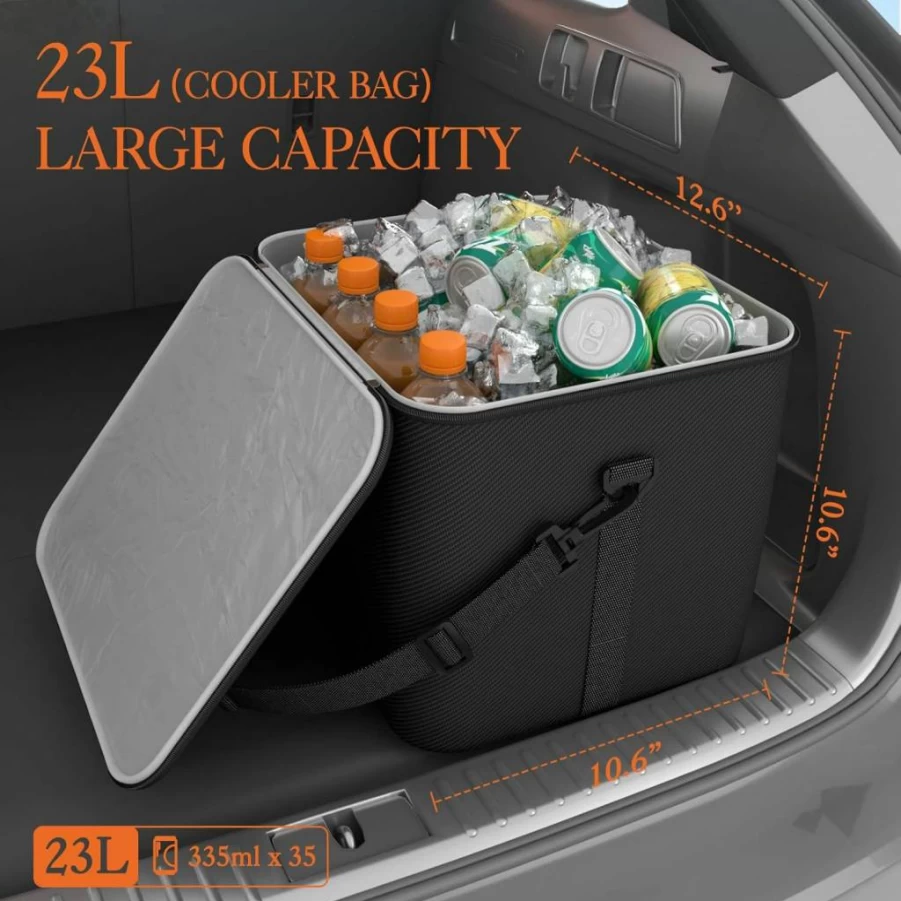 HOTOR Portable Car Cooler Bag - Leakproof Soft-Sided Trunk Organizer for SUV & Vehicle, Insulated Cooler for Travel & Picnic