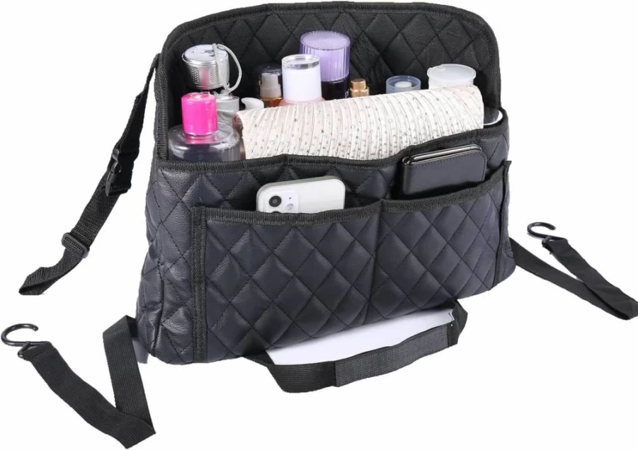 ANLEM Car Seat Organizer - Leather Purse Holder & Storage Pouch for Front Seat, Pet & Kids Accessories, Durable Backseat Netting Barrier