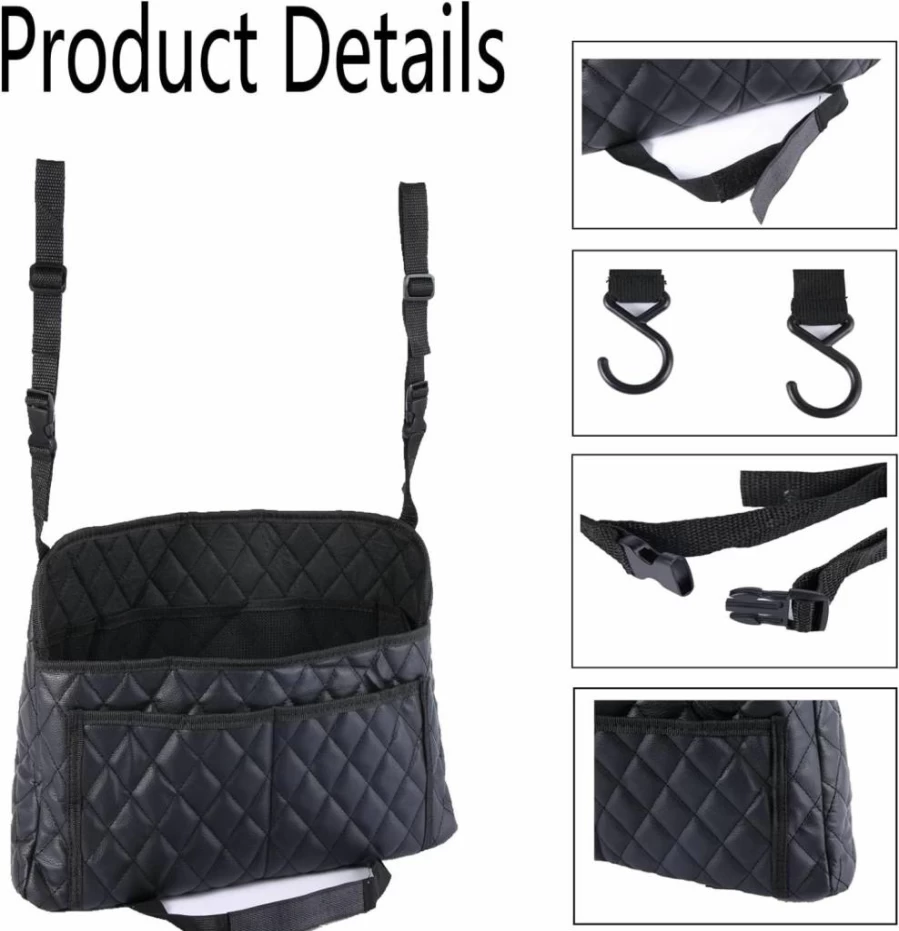 ANLEM Car Seat Organizer - Leather Purse Holder & Storage Pouch for Front Seat, Pet & Kids Accessories, Durable Backseat Netting Barrier