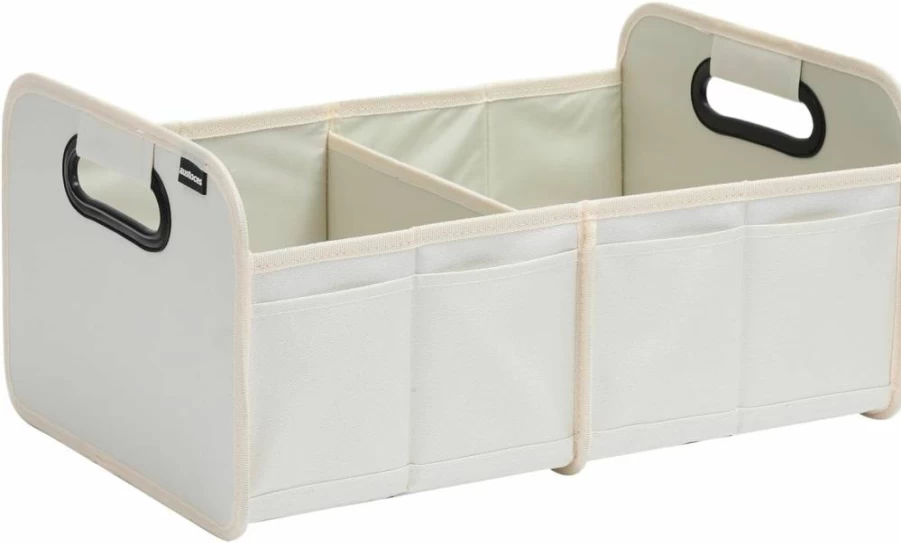 Austoces Collapsible Car Trunk Organizer - Beige Storage Bin for SUV & Sedan, Essential Auto Accessories for Vehicle Organization