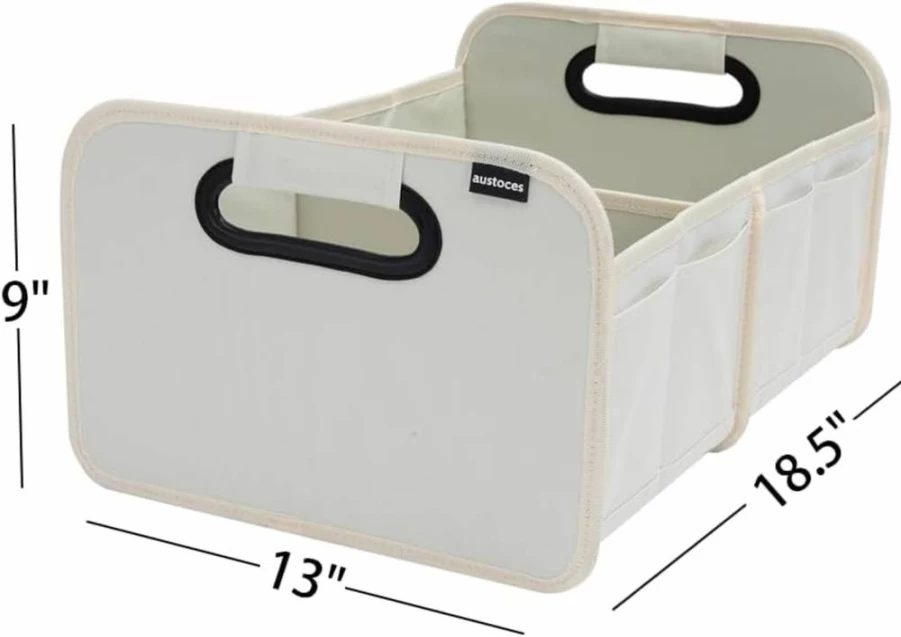 Austoces Collapsible Car Trunk Organizer - Beige Storage Bin for SUV & Sedan, Essential Auto Accessories for Vehicle Organization