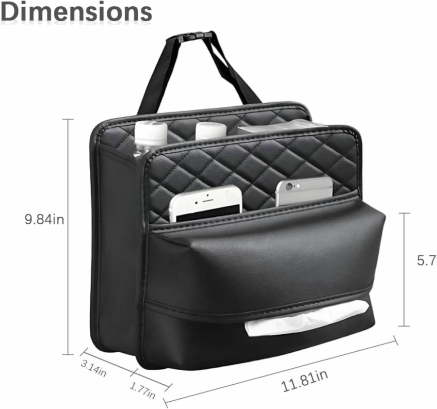 Sandfren Universal Car Seat Organizer - Leather Hanging Storage Bag with Multiple Pockets for SUV, Truck, RV, and Road Trips